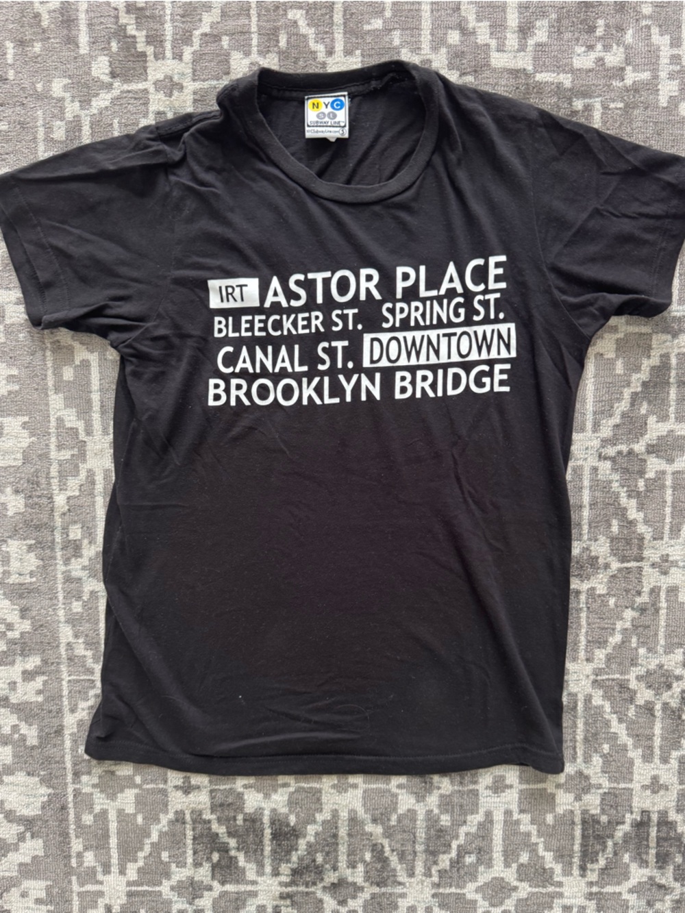 NYC Subway Line Black Graphic T-Shirt Astor Place Brooklyn Bridge Small